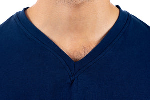 Navy-mens-v-neck-t-shirt-neckline-detail-view