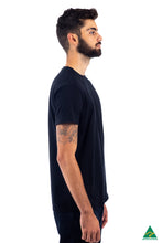 Load image into Gallery viewer, Black-mens-crew-neck-t-shirt-side-view.jpg
