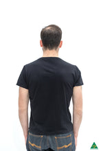 Load image into Gallery viewer, Black-mens-v-neck-short-fit-t-shirt-back-view.jpg
