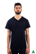 Load image into Gallery viewer, Black-mens-v-neck-t-shirt-front-view.jpg
