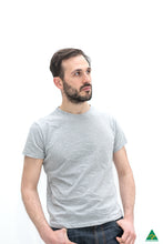 Load image into Gallery viewer,     Grey-mens-crew-neck-short-fit-t-shirt-front-pose-view.jpg
