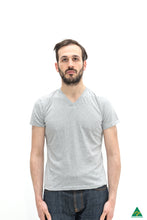 Load image into Gallery viewer, Grey-mens-v-neck-short-fit-t-shirt-front-view.jpg

