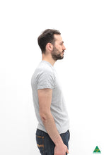 Load image into Gallery viewer,     Grey-mens-v-neck-short-fit-t-shirt-side-view.jpg
