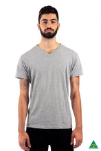 Load image into Gallery viewer, Grey-mens-v-neck-t-shirt-front-view.jpg
