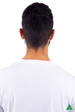 Load image into Gallery viewer, White-mens-crew-neck-t-shirt-back-closeup-view.jpg
