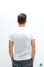 Load image into Gallery viewer, White-mens-v-neck-short-fit-t-shirt-back-view.jpg
