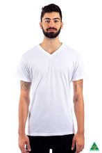 Load image into Gallery viewer, White-mens-v-neck-t-shirt-front-view.jpg
